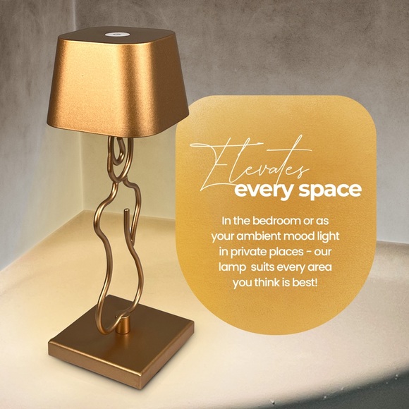 Battery Operated Table Lamp - Beautiful Rechargeable Gold Desk Lamp - Touch Dim - Picture 3 of 7